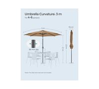 (Taupe) 3 m Garden Parasol Umbrella, 32 Solar Powered LED Lights, UPF 50+, 30?? Dual-Tilt System, Outdoor Terrace Pool Balcony, Without Base
