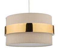 Taupe Cotton & Gold Metallic Band Vintage Easy Fit Drum Pendant Shade | 38cm Diameter (15") | None Electric Ceiling Lampshade | Fits All Lampholder Types E14 E27 B15 B22