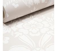 Taupe Floral Wallpaper Damask Butterfly Bows Feature Wall Bedroom Lounge Office