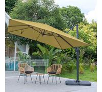 (Taupe) Large Square Canopy Rotating Outdoor Cantilever Parasol Umbrella with Base