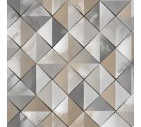 (Taupe M46709) Muriva Pop 3D Geometric Diamond Tiles Wallpaper
