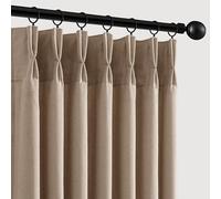 Taupe Memory Trained Pinch Pleated Curtains Drapes, Thick Linen Blend Privacy Light Filtering Window Curtains, Linen Textured Pleated Curtain with Hooks&Clips, Triple Pleat Memory Shape Curtain