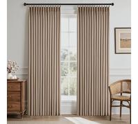 Taupe Memory Trained Pinch Pleated Curtains Drapes, Thick Linen Blend Privacy Light Filtering Window Curtains, Linen Textured Pleated Curtain with Hooks&Clips, Triple Pleat Memory Shape Curtain