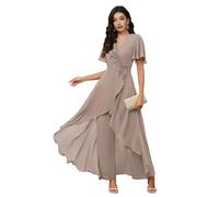 Taupe Mother of The Bride Trouser Suits Petite 2 Pieces Ladies Wedding Guest Outfits Chiffon Trouser Suits for Weddings Size 16