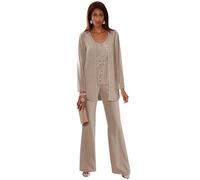 Taupe Mother of The Bride Trouser Suits Petite 3 Pieces Ladies Wedding Guest Outfits Sequins Chiffon Plus Size Trouser Suits Size 14