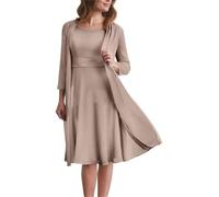 Taupe Mother of The Groom Dresses for Wedding Knee Length Two Piece Chiffon Formal Dress with Jacket UK10