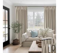 Taupe Pinch Pleated Linen Blackout Curtains 96 Inches Long 2 Panel Set for Bedroom Soundproof, Thermal Curtains for Living Room Winter Insulated, Noise Cancelling Sound Proof Curtains for Window