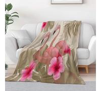 Taupe Throw Blanket Retro Plants Leaves Animals Birds Printed Bedding 51 x 59 in, Super Soft Flannel Bed Blanket Lightweight Fluffy Plush Fuzzy Bedding for Sofa and Travel, 130 x 150 cm