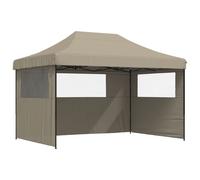 (taupe, with 3 sidewalls) vidaXL Foldable Party Tent Pop-Up with 4 Sidewalls Patio Gazebo Canopy Shelter