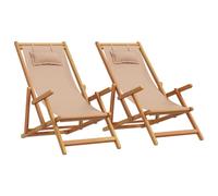 (taupe, with armrest/ 2 pcs) vidaXL Folding Beach Chair Outdoor Chair Garden Beach Fabric and Wooden Frame