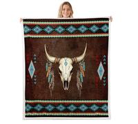 Tauren Skull Aztec Throw Blanket,Native American Bed Blanket for Boys Girls Adults Living Room Bedroom,Tribe Southwest Geometry Fuzzy Fleece Rug,Baby Size (30 x 39 Inches)