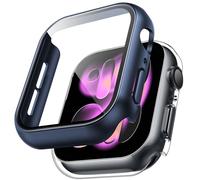 TAURI 2 Pack Hard Case Designed for Apple Watch Series 10 42mm [360° Shockproof] with 9H Tempered Glass Screen Protector, [Scratch-Resistant] Cover - Clear+Blue