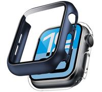 TAURI 2 Pack Hard Case Designed for Apple Watch Series 6/5/4 44mm [360° Shockproof] with 9H Tempered Glass Screen Protector, [Scratch-Resistant] Cover - Clear+Blue