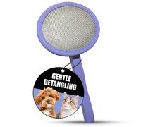 Tauro Pro Line Dog & Cat Slicker Brush for Shedding, Long & Short Hair - Professional Soft Grooming Brush with Ergonomic, Beechwood Handle, Flexible Cushion for Smooth Coat, Round 9x19 cm.