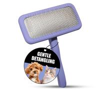 Tauro Pro Line Dog & Cat Slicker Brush for Shedding, Long & Short Hair - Soft Grooming Brush with Ergonomic, Beechwood Handle, Flexible Cushion for Smooth Coat, Rectangular, Size L, 12x17 cm.