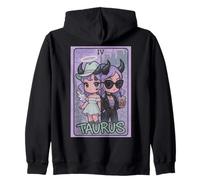 Taurus Angel Devil Zodiac Tarot Girl Cute Split Personality Zip Hoodie