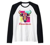 Taurus Bull Neon Retro 80s Vaporwave Zodiac Graphic, Taurus Raglan Baseball Tee