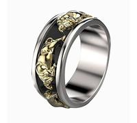 Taurus Bull Ring for Men, Norse Viking Two-color Bull Head Ring, Gold Bull Totem Ring, Vintage Bull Tribal Biker Ring, Taurus Constellation Amulet Ring, Punk Animal Jewelry Gift for Men, 6 UK, Alloy