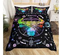 Taurus Duvet Cover Set Single Size, 12 Constellations Zodiac Comforter Cover with 1 Pillowcase, Galaxy Sun Moon Stars Bedding Set 2pcs for Kids Boys Girls Room Decor Starry Sky Bedspread Cover
