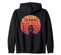 Taurus Queen Zodiac Melanin Afro Hair Words Personality Zip Hoodie
