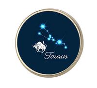 Taurus Star Sign Constellation Zodiac Round Silver Colour Badge With A Velveteen Bag