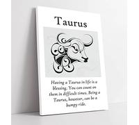 Taurus Star Sign Zodiac Astrology Quote Slogan - Canvas Wall Art Print Picture - 8 inch wide x 12 inch high (Frame Depth 30mm)