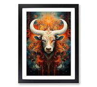 Taurus Zodiac Abstract Framed Wall Art Print A2 Black