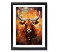 Taurus Zodiac Action Painting Framed Print | A2 Black Framed Wall Art | Ready to Hang | Modern Fantasy Picture | Living Room Bedroom Lounge Office