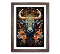 Taurus Zodiac Art Deco Framed Wall Art Print, Ready to Hang Picture for Living Room Bedroom Home Office, Walnut A2 (48 x 66 cm)