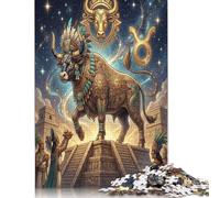 Taurus Zodiac Aztec Art Wooden Puzzle 500 Pieces, Weekend Puzzle Gift