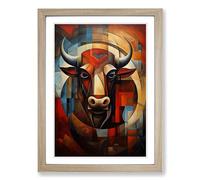 Taurus Zodiac Cubism Framed Wall Art Print A2 Oak