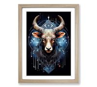 Taurus Zodiac Geometric Framed Wall Art Print A2 Oak