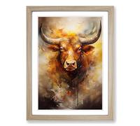 Taurus Zodiac Gestural Framed Wall Art Print, Ready to Hang Picture for Living Room Bedroom Home Office, Oak A2 (48 x 66 cm)