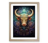 Taurus Zodiac Hard Edge Framed Wall Art Print A2 Oak