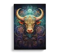 Taurus Zodiac Hard Edge Painting Art Canvas Print for Living Room Bedroom Home Office Décor, Wall Art Picture Ready to Hang, 30x20 Inch (76x50 cm)