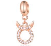 Taurus Zodiac Sign Charms fits Pandora Charm Bracelet - Rose Gold 925 Sterling Silver Necklace Pendant, 12 Horoscope Dangle CZ Birthstone Beads, Gifts for Mothers Day/God Mother/Mum