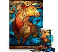 Taurus Zodiac Sign Stained Glass Art 1000 Piece Jigsaws for Teenagers Puzzle Mind Challenge Toy Calm Pastime Precise Cut Lovely Gift (38x26cm)