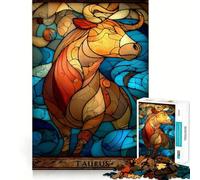 Taurus Zodiac Sign Stained Glass Art Hard Jigsaw Puzzle for Adults 1000 Pieces Strengthen Recall Stress Release Premium Edge Fine Art Piece (50x75cm)