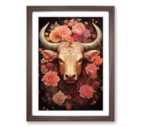 Taurus Zodiac Tachisme Framed Wall Art Print A2 Walnut
