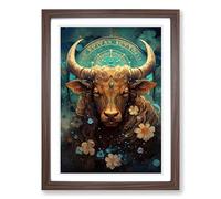 Taurus Zodiac Tachisme No.2 Framed Print | A2 Walnut Framed Wall Art | Ready to Hang | Modern Fantasy Picture | Living Room Bedroom Lounge Office