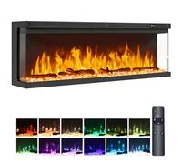 TAUS 40"/102cm 3 Sided View Electric Fireplace, Media Wall Inset Fireplace with Logs Freestanding or Recessed, Electric Fire with 12 Colour Flame Effect Remote Control & Real Logs, 900W/1800W