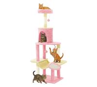 TAUS Cat Tree with Hammock, Multi-Level Scratching Board with Perch for Large Cats, Space-Saving Scratching Tower for Home and Living Room in Pink