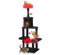 TAUS Cat Tree with Hammock, Multi-Level Scratching Board with Perch for Large Cats, Space-Saving Scratching Tower for Home and Living Room in Red & Black
