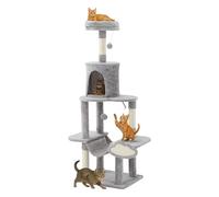 TAUS Cat Tree with Hammock, Multi-Level Scratching Board with Perch for Large Cats, Space-Saving Scratching Tower for Home and Living Room in Light Gray