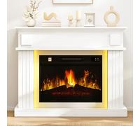 TAUS Fireplace with 39" Surround, White Electric Fireplace Free Standing with Realistic Flame Effect Fireplaces Heater, with Timer and 7 Color LED Light Strip and Remote Control