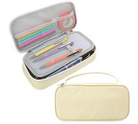 tauywolci Pencil Case, 1 Pcs Beige Large Capacity Pencil Pouch, Pencil Holder Box Desk Organizer Zipper Bags with Handle for Office Storage