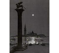 Tauzan Venice At Night Lion Column Artwork Large Print Poster Wall Art Decor Picture