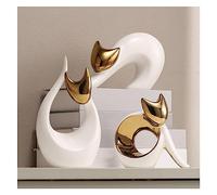 Tauzveok Cat Deco Statue, Modern Abstract Art Sculptures,Cat Sculpture for Decoration Living Room, Office, Bedroom, Ceramic,Lucky Cat,Gold Set