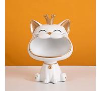 Tauzveok Cat Key Bowl Decoration, Big Mouth Cat Storage Box for Jewelry, Desk Organizer, Fruit Bowl, Key Storage, Lucky Home Decor,White