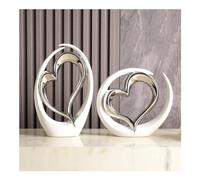 Tauzveok Modern Decorative Heart Sculpture, Ceramic Decorative Sculptures, Abstract Art Statue, Decoration Living Room Office Room Table Decoration Statue And Sculptures,Silver set